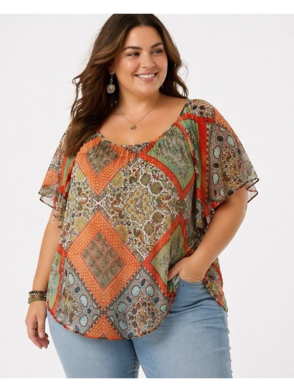 Women's Westport 1962  Sheer Lined Boho Peasant Top Blouse 3x